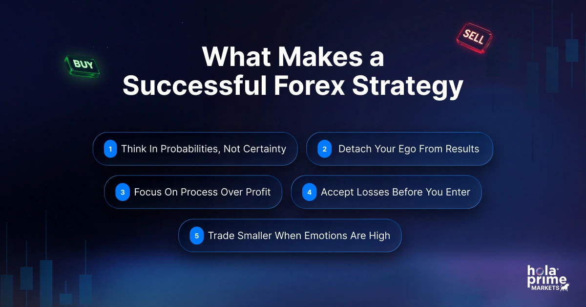 Infographic with title, Best Trading Psychology Tips That Actually Help, and 5 subpoints.